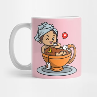 Cute Girl Bathing In Cup Tea Cartoon Mug